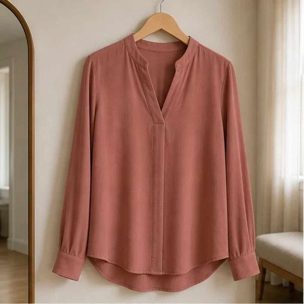 Camel Tie Neck Blouse